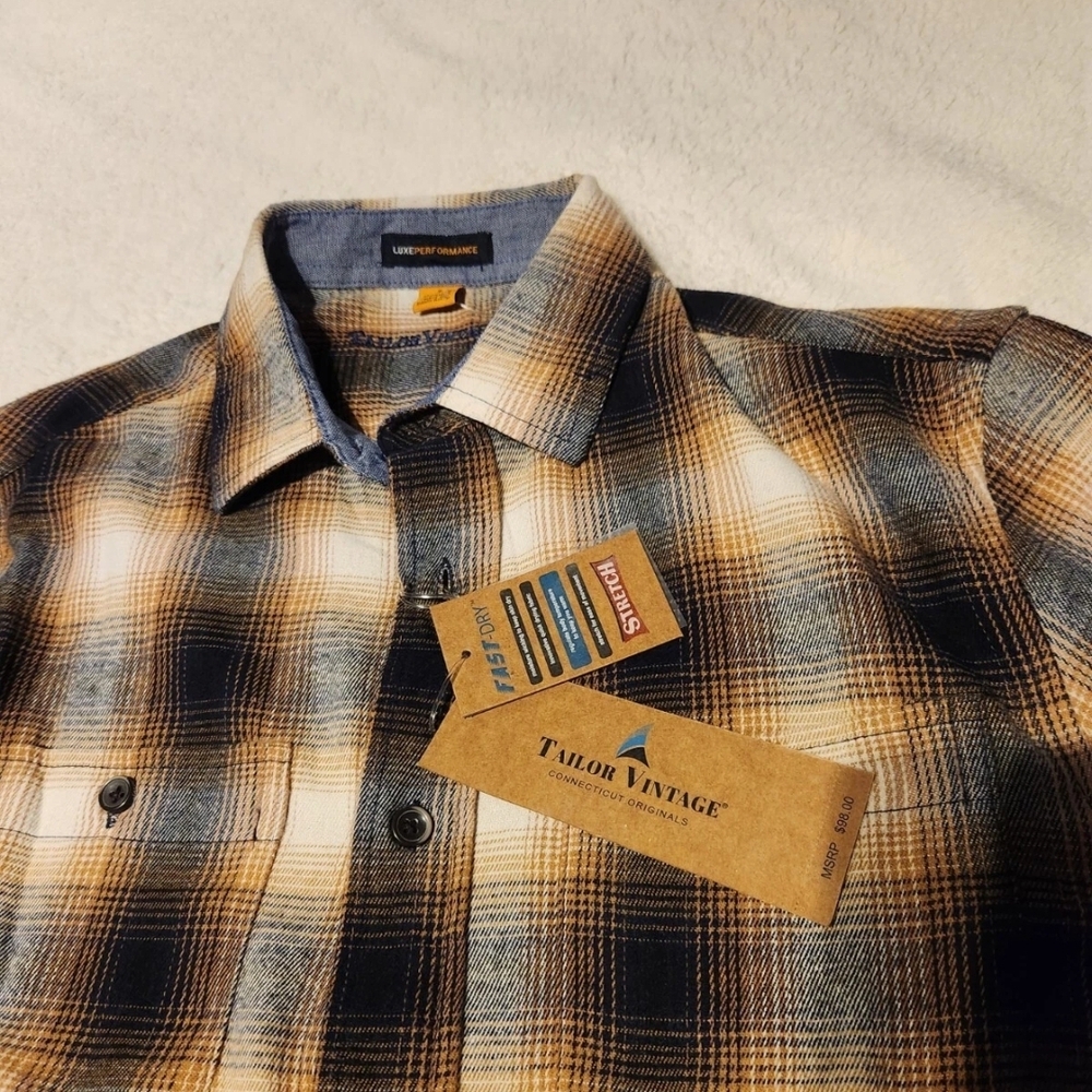 Tailor Vintage Men's Casual Plaid Shirt - Black and Tan